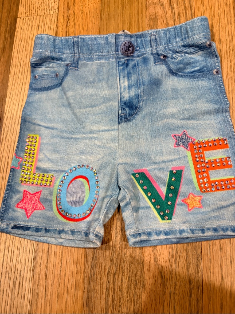 Baby Sara toddler girl rhinestone love fake denim shorts